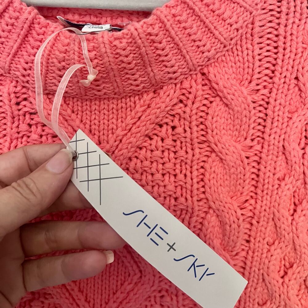 She Sky Cable Knit Sweater Vest Sz L Coral Preppy Coastal Y2K Spring Cottage NWT - Picture 4 of 12